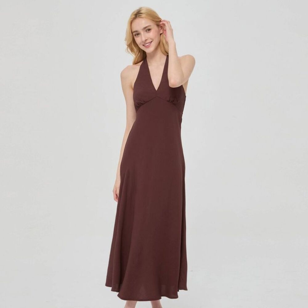 Women's Smocked Midi A-Line Dress - A New Day Brown XL